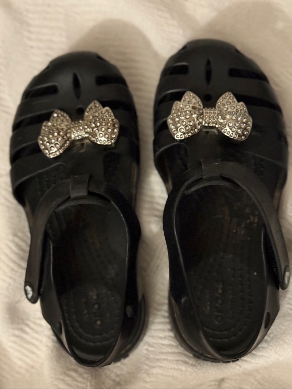 CROCS Girls' Black Jelly Sandals with Sparkle Bow